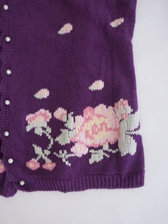 Vintage Maggie Lawrence Purple Polka Dot Floral Embroidered Knit Cardigan M - Picture 5 of 9